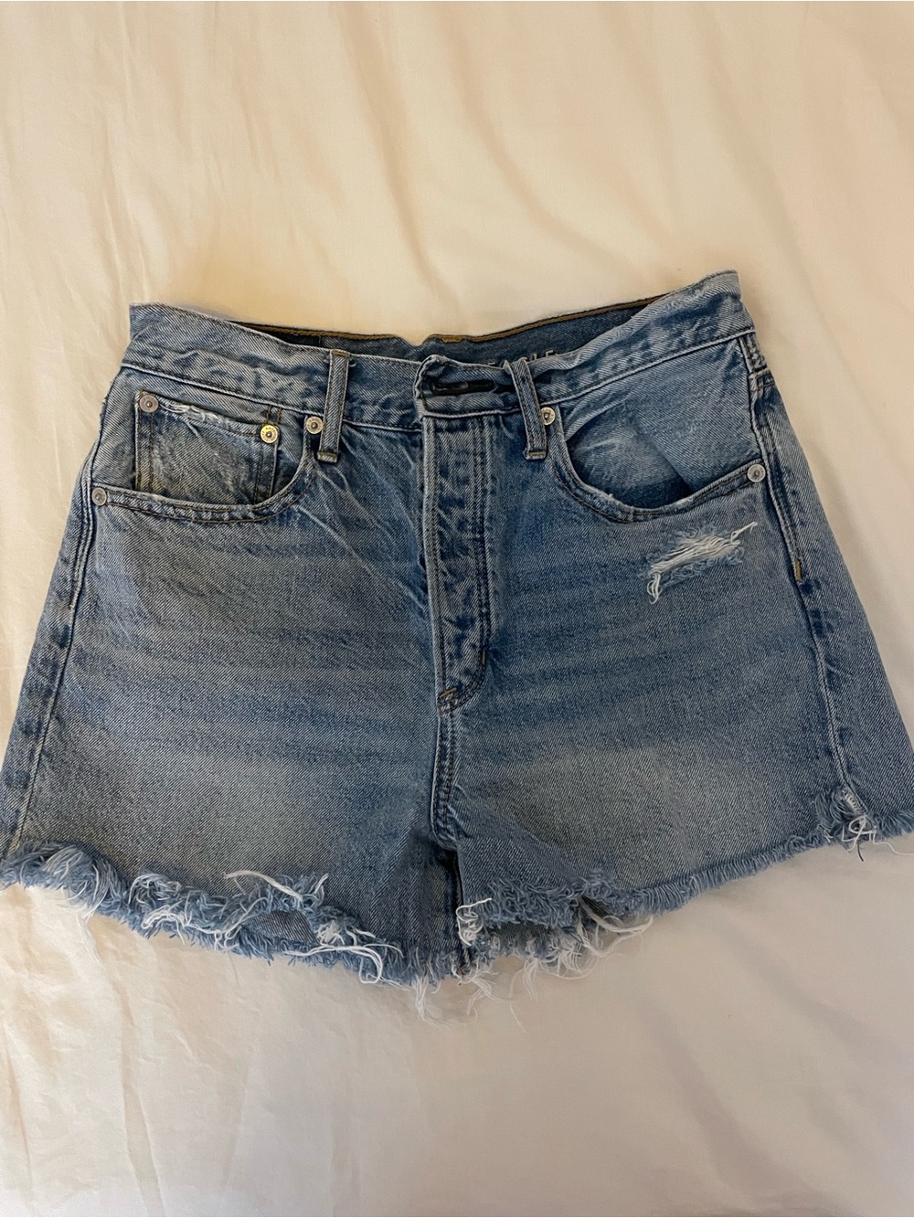 American Eagle Outfitters Light Blue Distressed High-Rise Jean Shorts